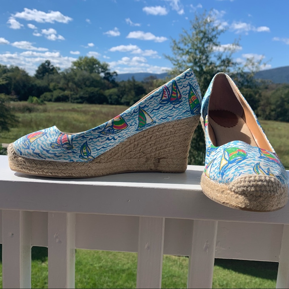 J. Crew Ship Print Wedges Size 10